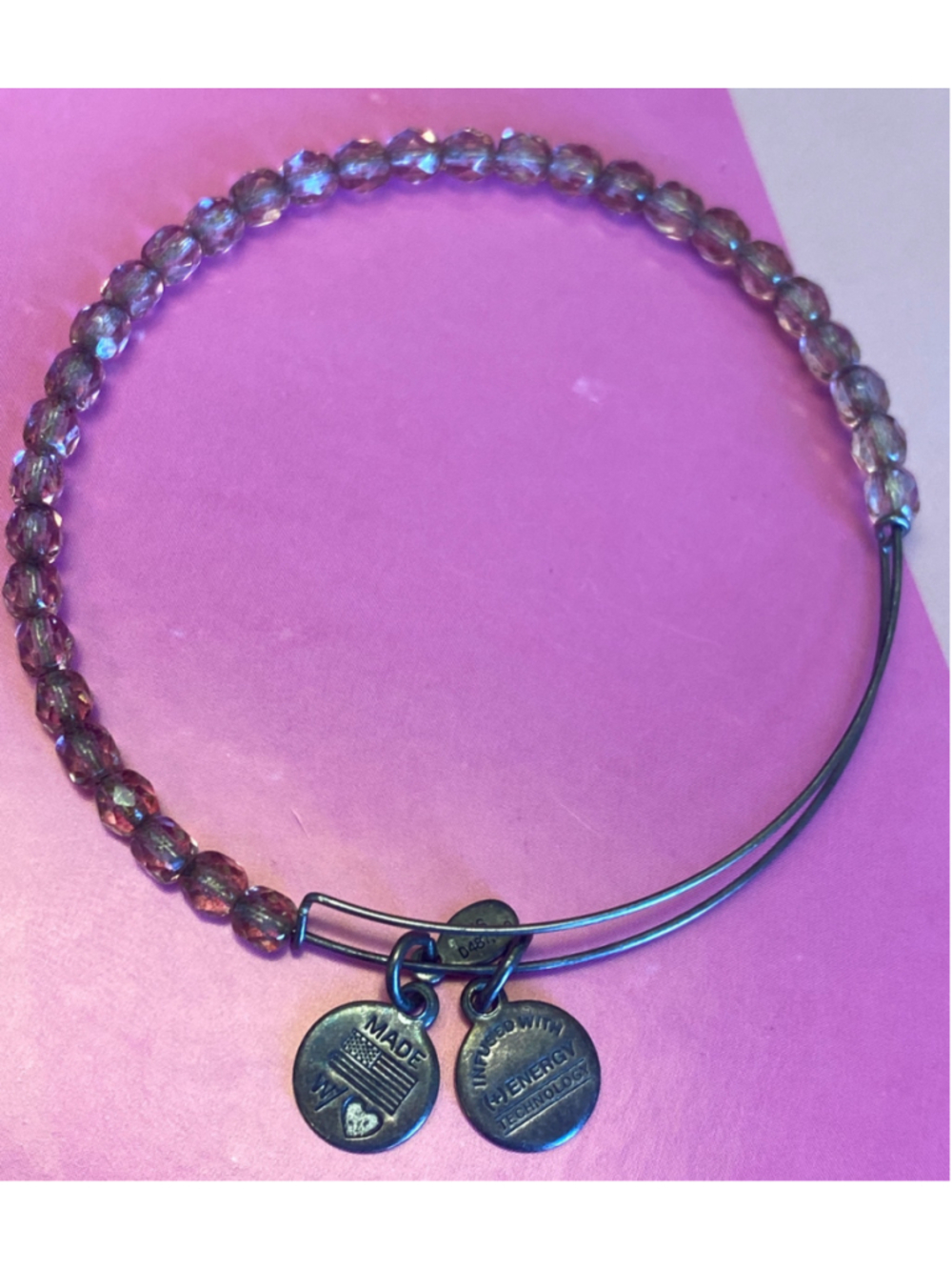 Women's Alex and Ani Beaded Bangle Bracelet One Size Purple Silver